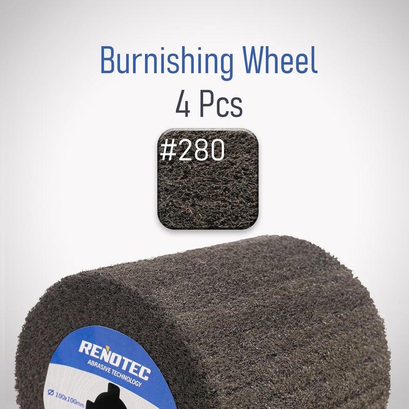 RENOTEC 4"x4", Non-Woven Polishing Wheel, Very Fine Grit 280, 4 Pk, S/C, for Metal and Wood Surface Polishing - Image 3